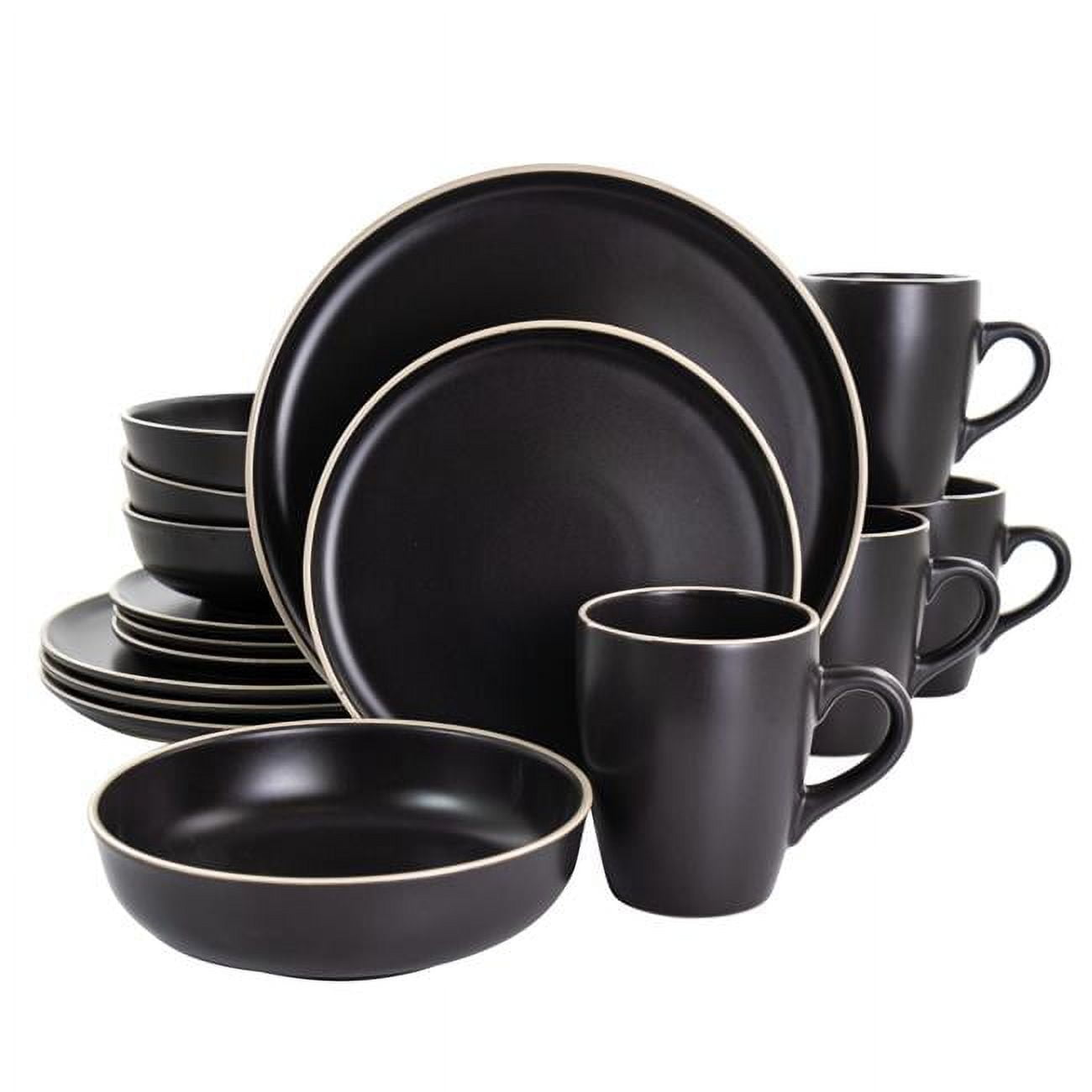 Gibson Elite Serenade 16 Piece Round Stoneware Dinnerware Set in Black