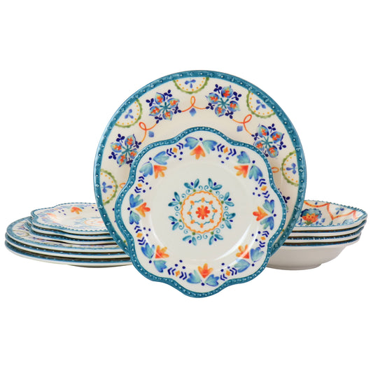 Gibson Home 12 Piece Tamara Melamine Dinnerware Set in White and Floral