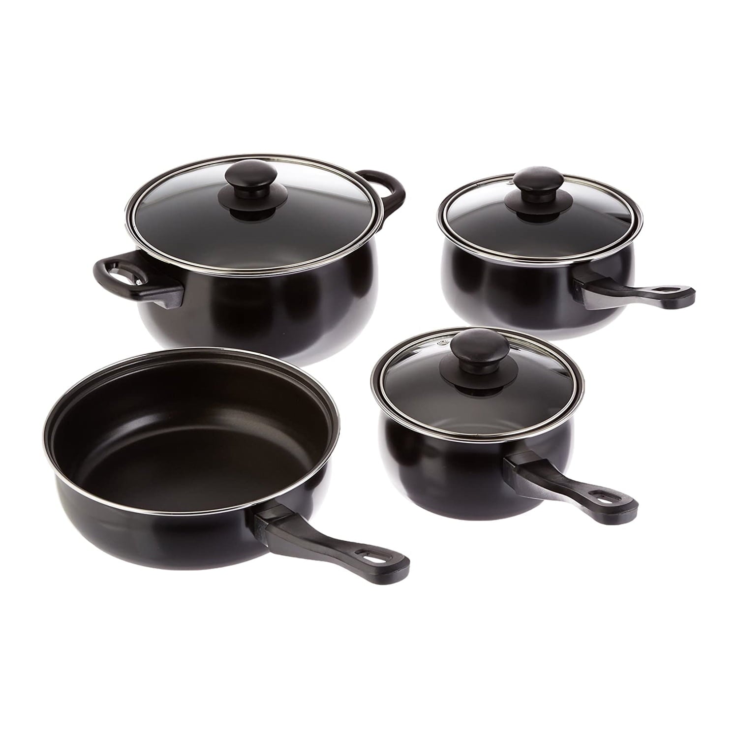 Gibson 7 Piece Carbon Steel Nonstick Pots and Pans Cookware Set with Lids, Black