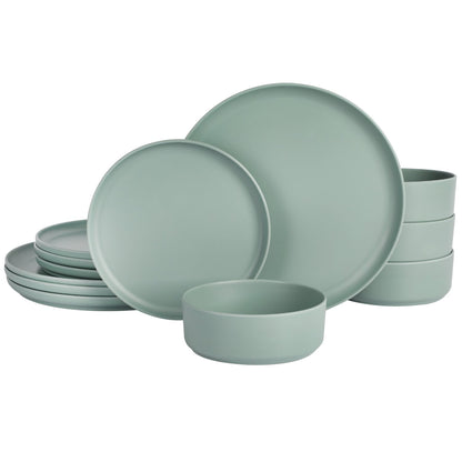 Gibson Home Crest 12 Piece Stackable Matte Melamine Dinnerware Set - Sage Green