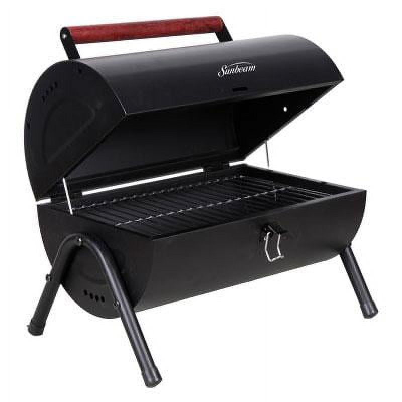 Gibson Home Delwin Carbon Steel Barrel BBQ in Black with Burgundy Wood Handle