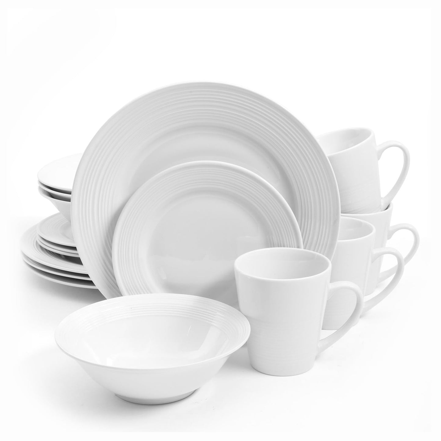 Gibson Home Embossed Buffet 16 Piece Ceramic Dinnerware Set in White