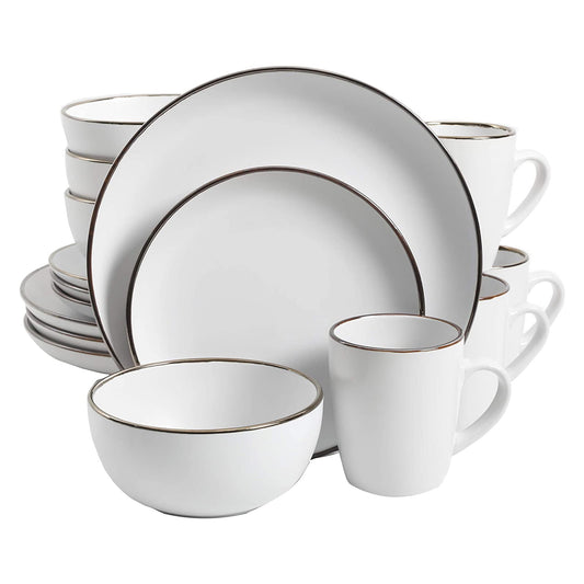 Gibson Home Rockaway Round Stoneware Dinnerware Set, Service for 4, White