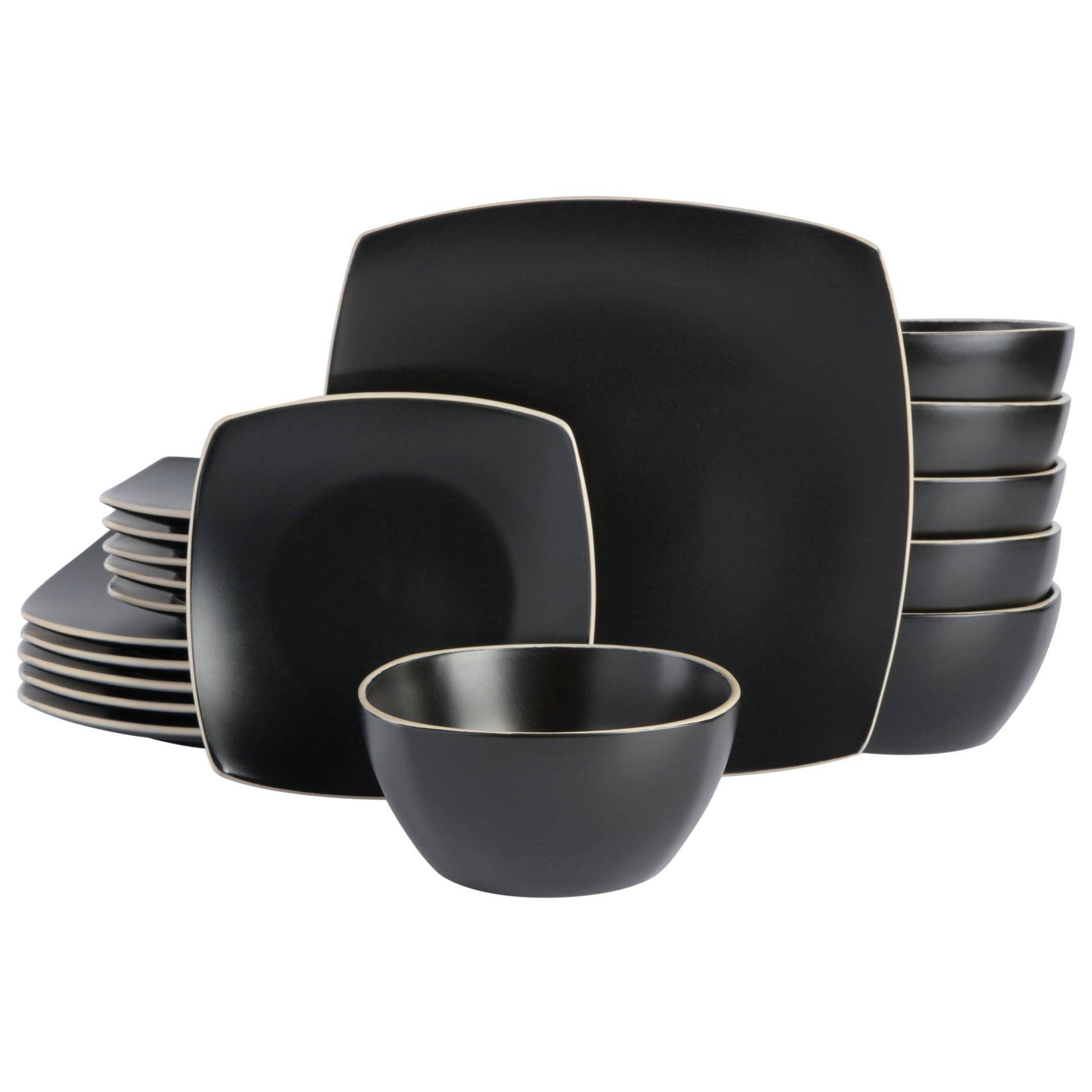 Gibson Soho Lounge 18 Piece Square Stoneware Dinnerware Set in Matte Black