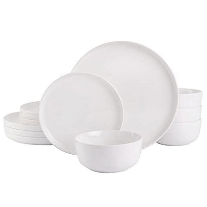 Gibson Home Vienna Dinnerware Dishes Set, Service for 4 (16pcs), White w/ Black Rim