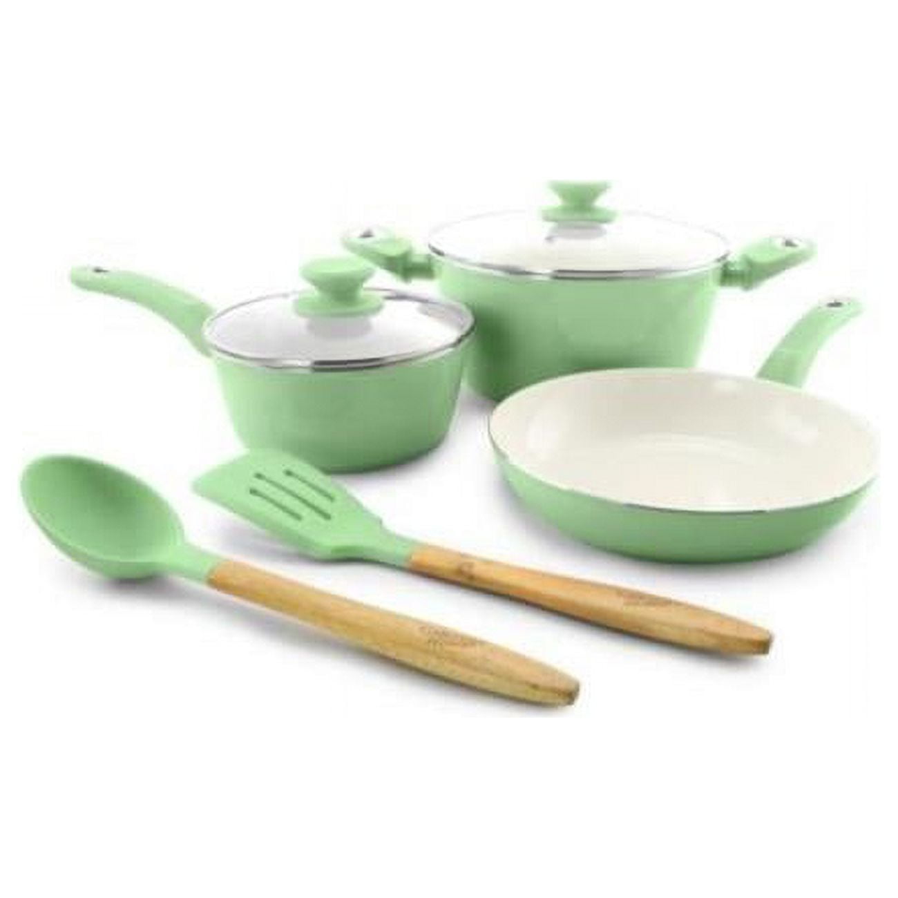 Gibson  Plaze Cafe Non-Stick Aluminium Cookware Set, Mint Green - 7 Piece