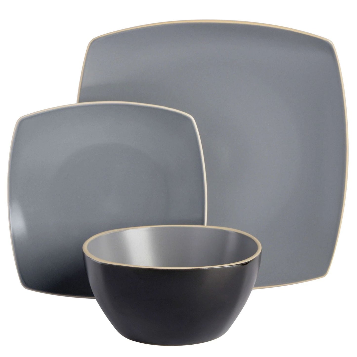 Gibson Soho Lounge Matte Square 18 Piece Stoneware Dinnerware Set - Grey