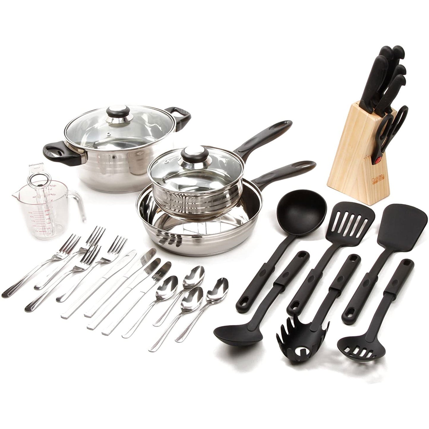 Gibson Value Lybra 32 Piece Kitchen Cookware Combination Set, Stainless Steel