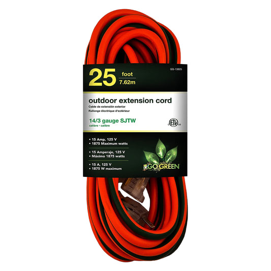 GoGreen Power (GG-13825) 14/3 25’ SJTW Outdoor Extension Cord, Lighted Extension Cord, 25 ft