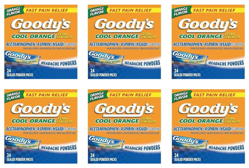 Goodys Fast Pain Relief Extra Strength Headache Powders, Cool Orange, 24 Ea, 6 Pack