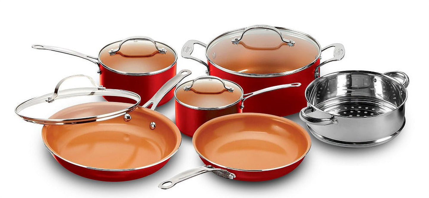 Gotham Steel 10Pc Pots and Pans Set Nonstick Cookware Set Red