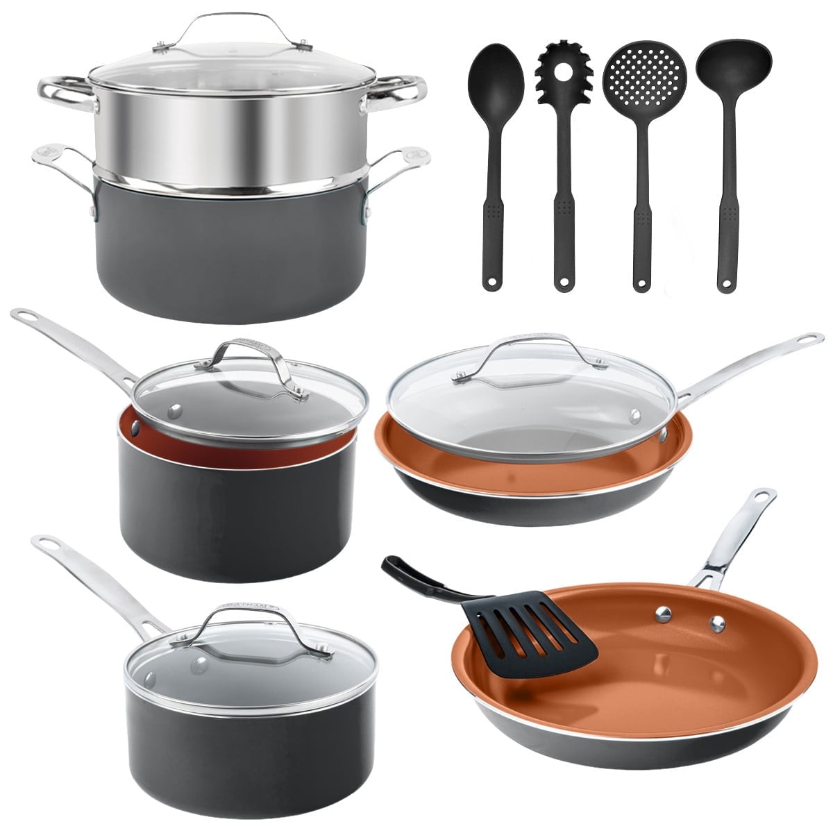 Gotham Steel 15-Pcs Nonstick Cookware Pots and Pans Set with Utensils