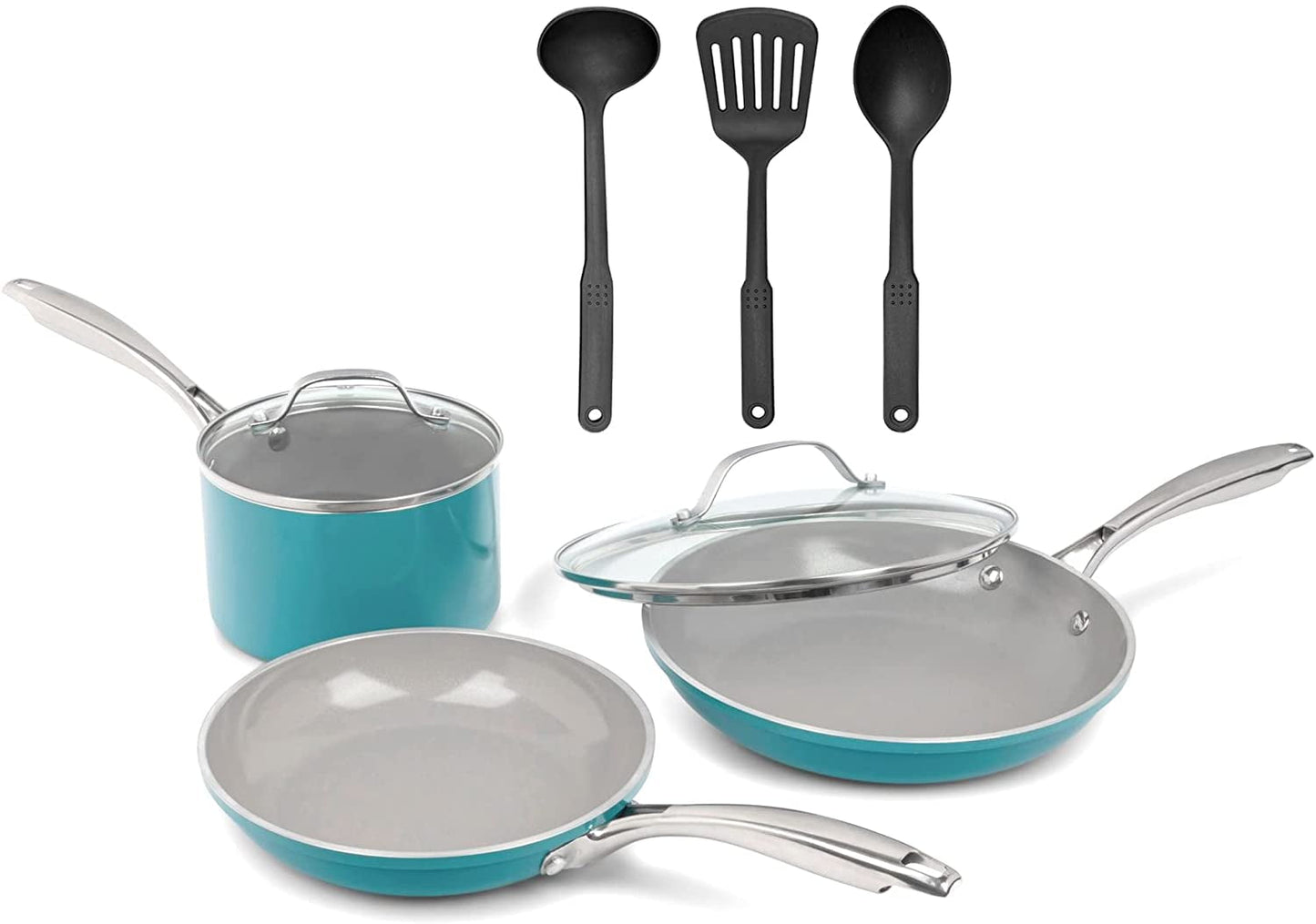 Gotham Steel 8 Piece Cookware Set Pots and Pans Set with Ultra Nonstick Ceramic Coating-Aqua Blue