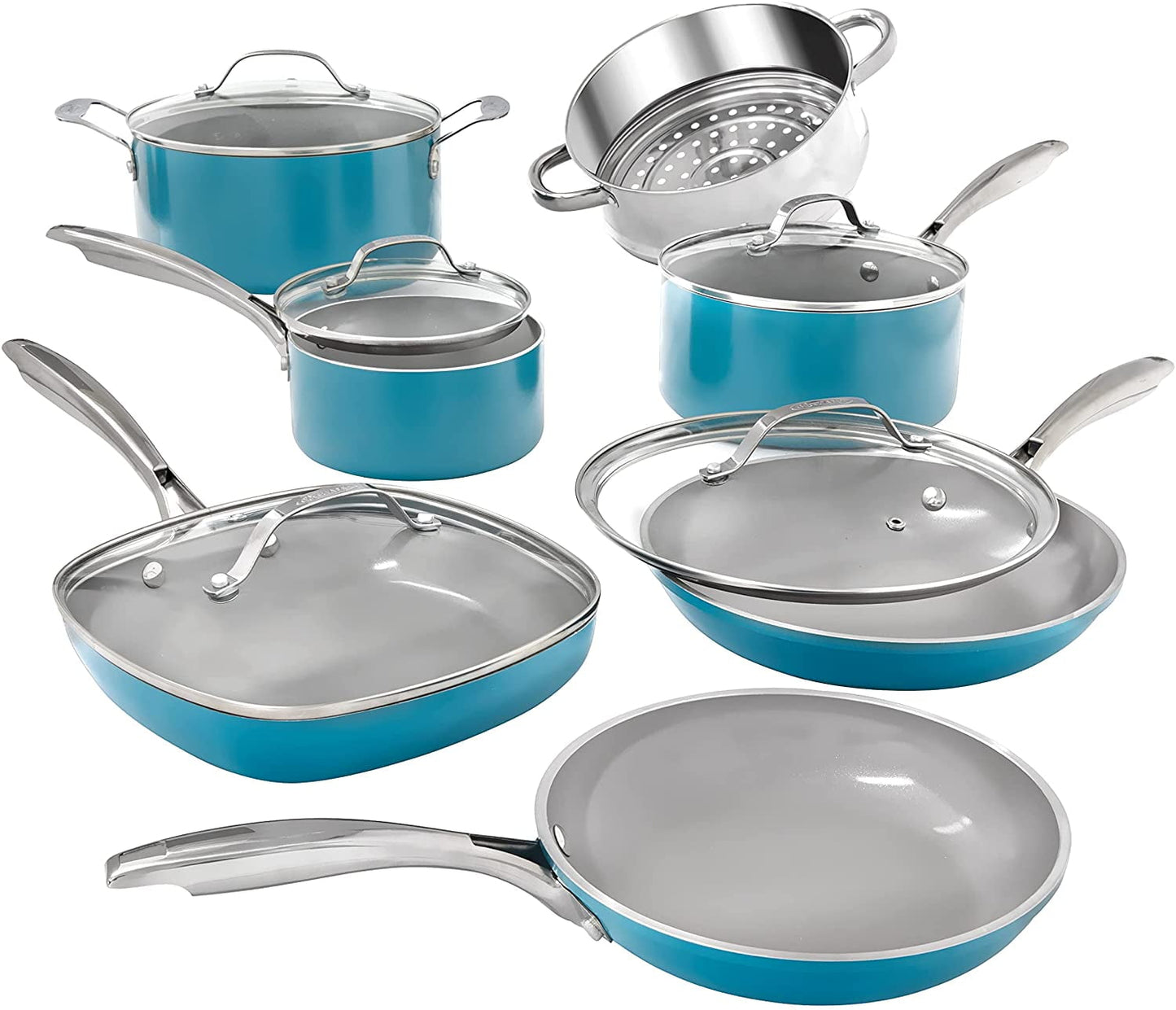 Gotham Steel Nonstick Pots and Pans 12 Piece Set Ceramic Cookware Kitchen Set with Frying Skillet, Saucepan, Lids, Gray