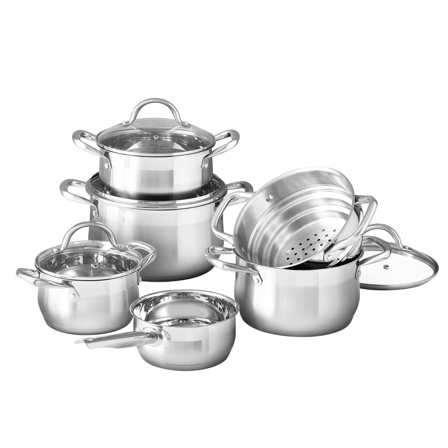 Gourmet by Bergner - 10 Pc Stainless Steel Pots and Pans Cookware Set, 10 Pieces, Polished