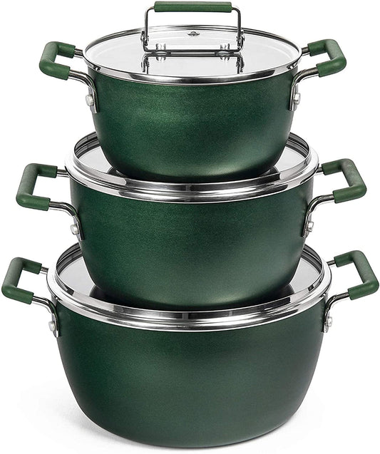 Granite Stone 6 Piece Nesting Pots, Space Saving, Non-stick, Dishwasher Safe, Emerald