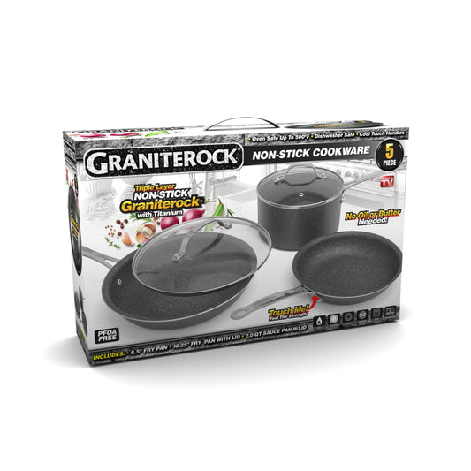 Granitestone Diamond Nonstick Pots and Pans 5 Piece Kitchen Cookware Set Cooking Frying Skillet Sauce Pan Pot Black