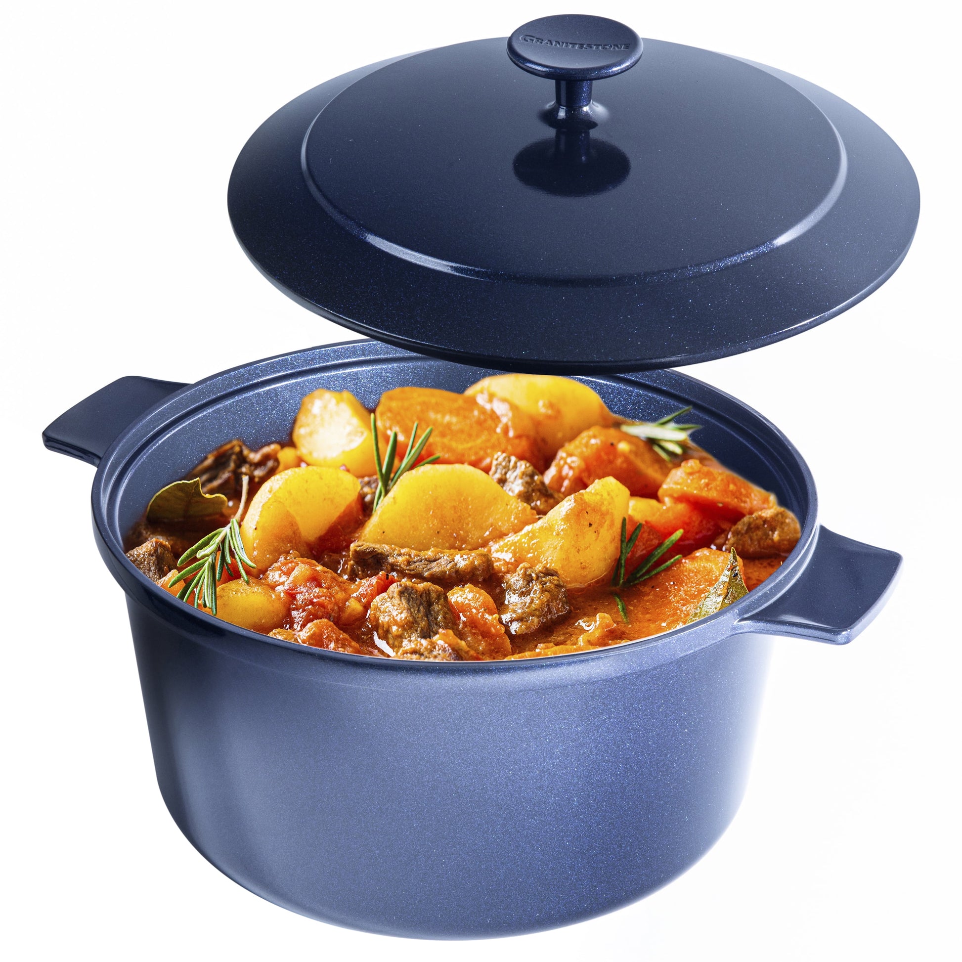 Granitestone Dutch Oven 6.5 Qt Cooking Pot With Lid Nonstick Ceramic Hot Pot Cast Aluminum Induction Stock Pot, Blue