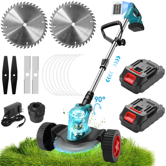 Cordless String Trimmer & Edger Weed Eater, Electric Weed Wacker,Powerful Grass String Trimmer Cutter with 2 Battery, Weed Eater for Backyard,Garden,Lawn Weed Trimming Edging