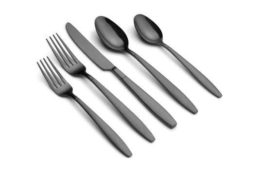 Graze by Cambridge Mathison Black Sand/Mirror 45-Piece Stainless Steel Flatware Set, Service for 8