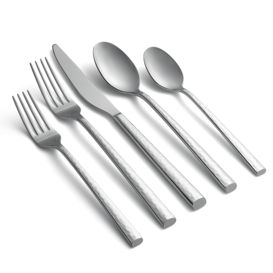 Graze by Cambridge Toya Hammered Mirror Forged 18/0 Stainless Steel 20-Piece Flatware Set, Service for 4