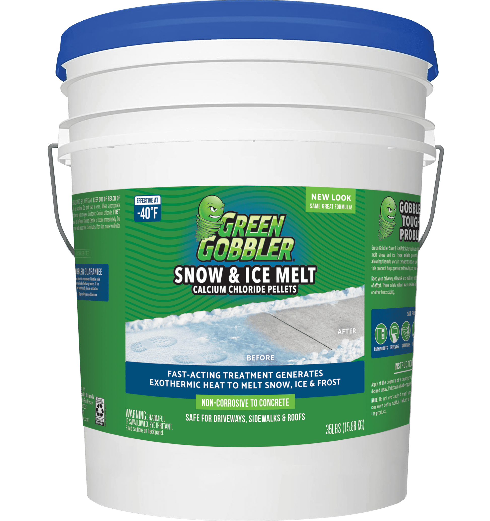 Green Gobbler 96% Pure Calcium Chloride Snow & Ice Melt Pellets | Concrete Safe Ice Melt (35 lb Pail)