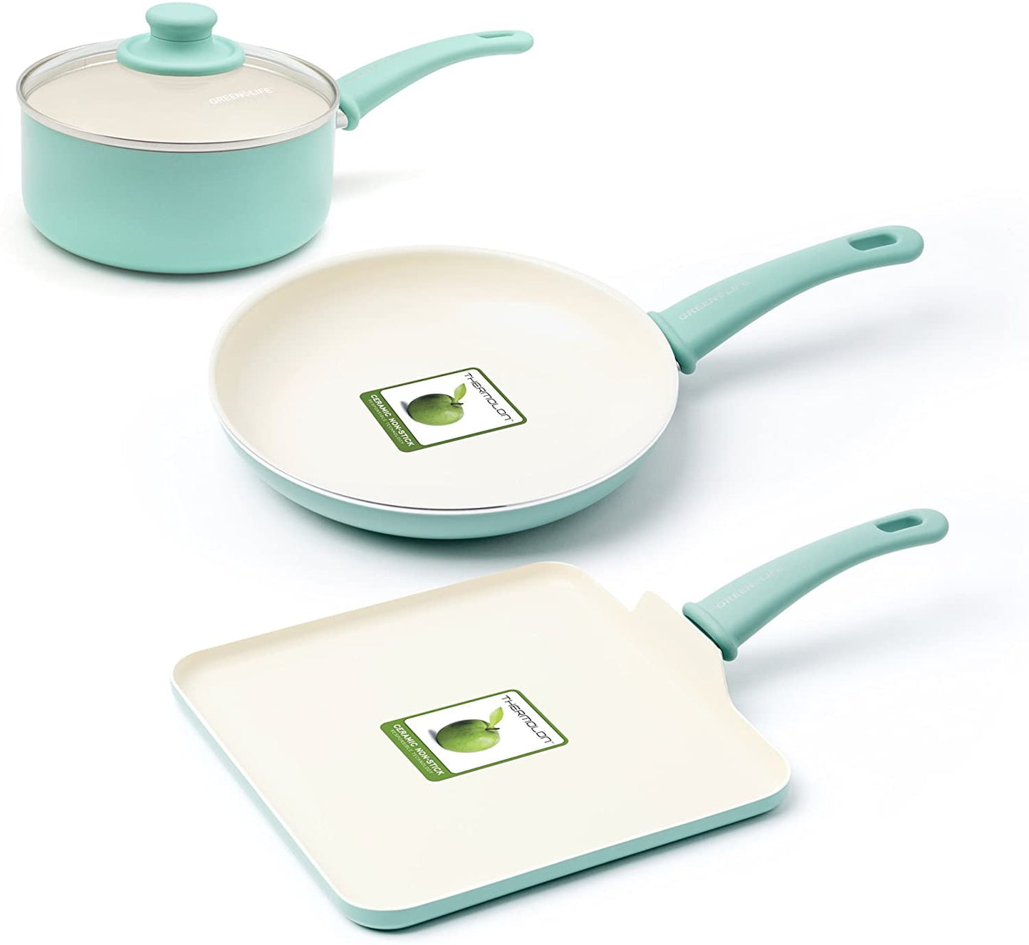 GreenLife Soft Grip Cookware Set, 4-Piece, Turquoise