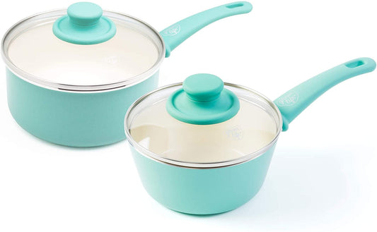 GreenLife Soft Grip Nonstick Saucepan Set, 1 Qt & 2 Qt, Turquoise