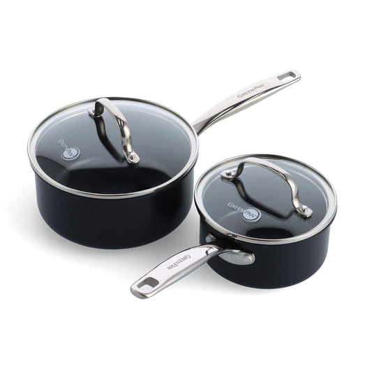 GreenPan Chatham Black Ceramic Nonstick 1-Quart and 2-Quart Saucepan Set with Lids