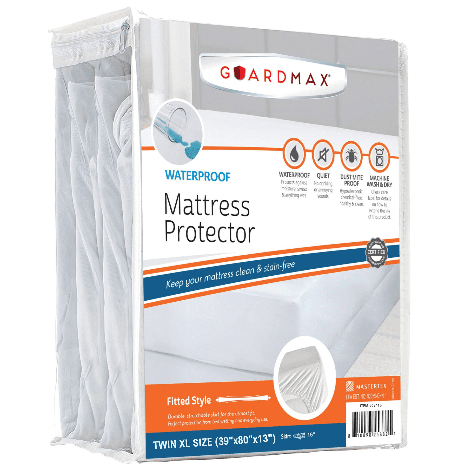 Guardmax Mattress Protector Waterproof Fitted Sheet - Twin XL Size - Premium Soft, Breathable, and Hypoallergenic Mattress Cover, Protects Against Liquid Spills, Perspiration and Dust Mites