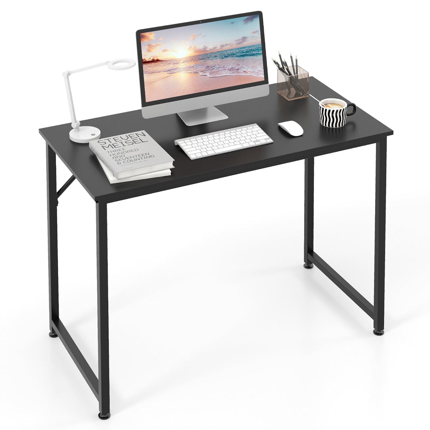 Gymax 40-Inch Small Computer Desk Home Office PC Workstation w/ Heavy-duty Metal Frame Black