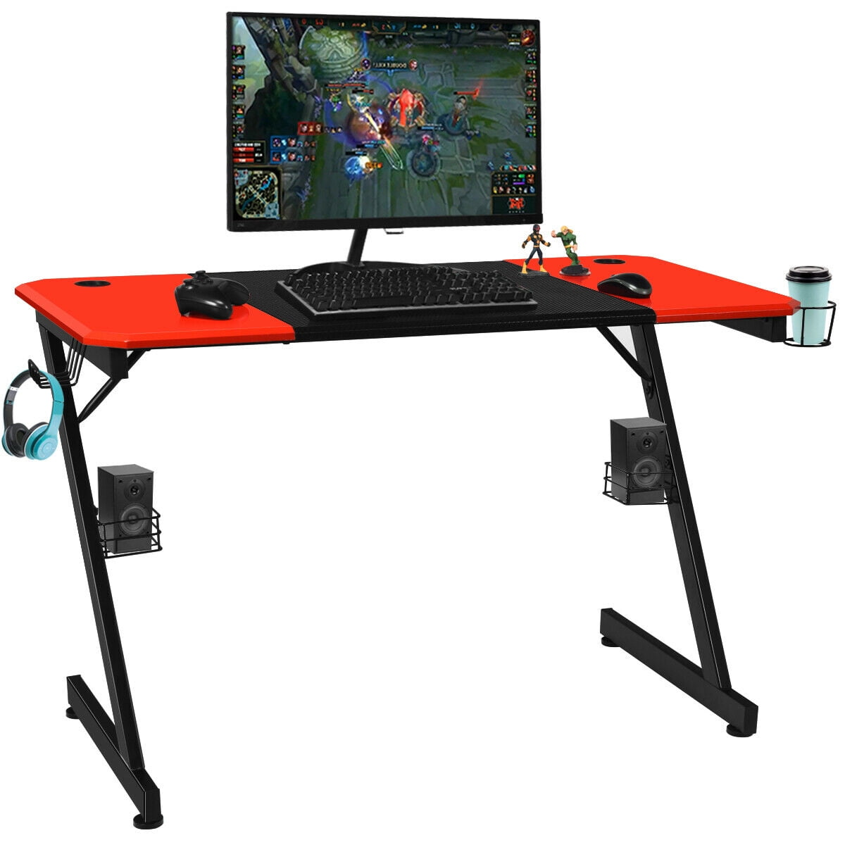 Gymax 47 inch Gaming Desk Z Shape Computer Desk w/ Storage for Cup Headphone Speaker