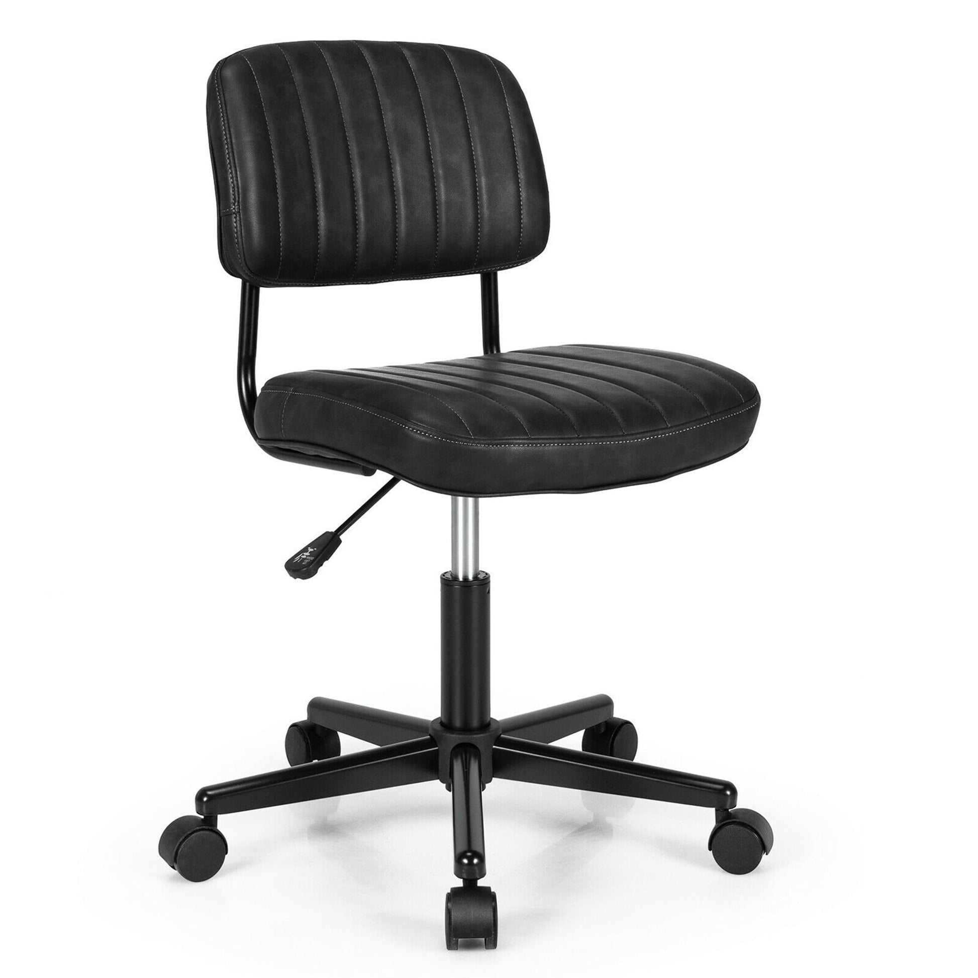 Gymax PU Leather Office Chair Adjustable Swivel Task Chair w/ Backrest Black