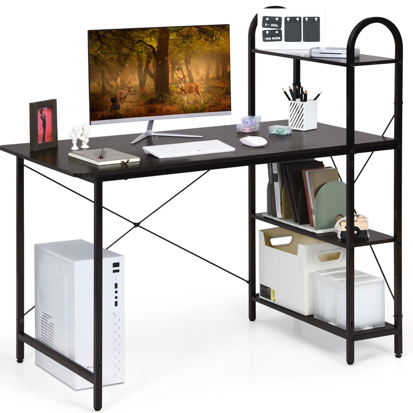 Gymax Reversible Computer Desk Study Workstation Home Office 4-tier Bookshelf