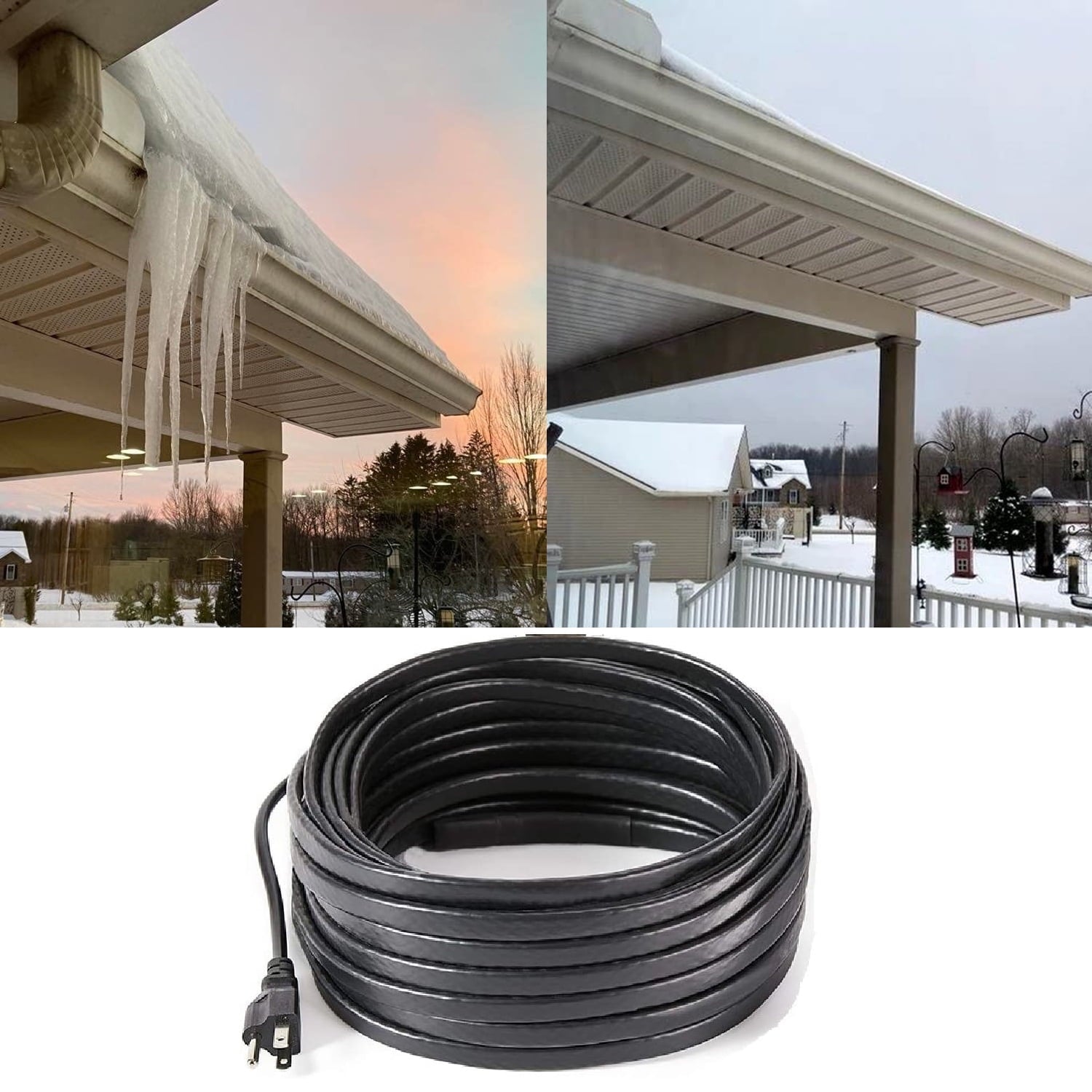 H&G lifestyles 30ft Roof Snow Heating Cable Self-Regulating De-Icing Plug-in Ready Deicing Cable 8 Watts