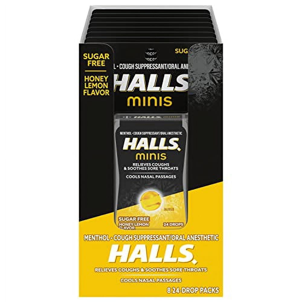 HALLS Minis Honey Lemon .. .. Flavor Sugar Free .. Cough .. Drops, 24 .. Count (Pack .. of .. 8)