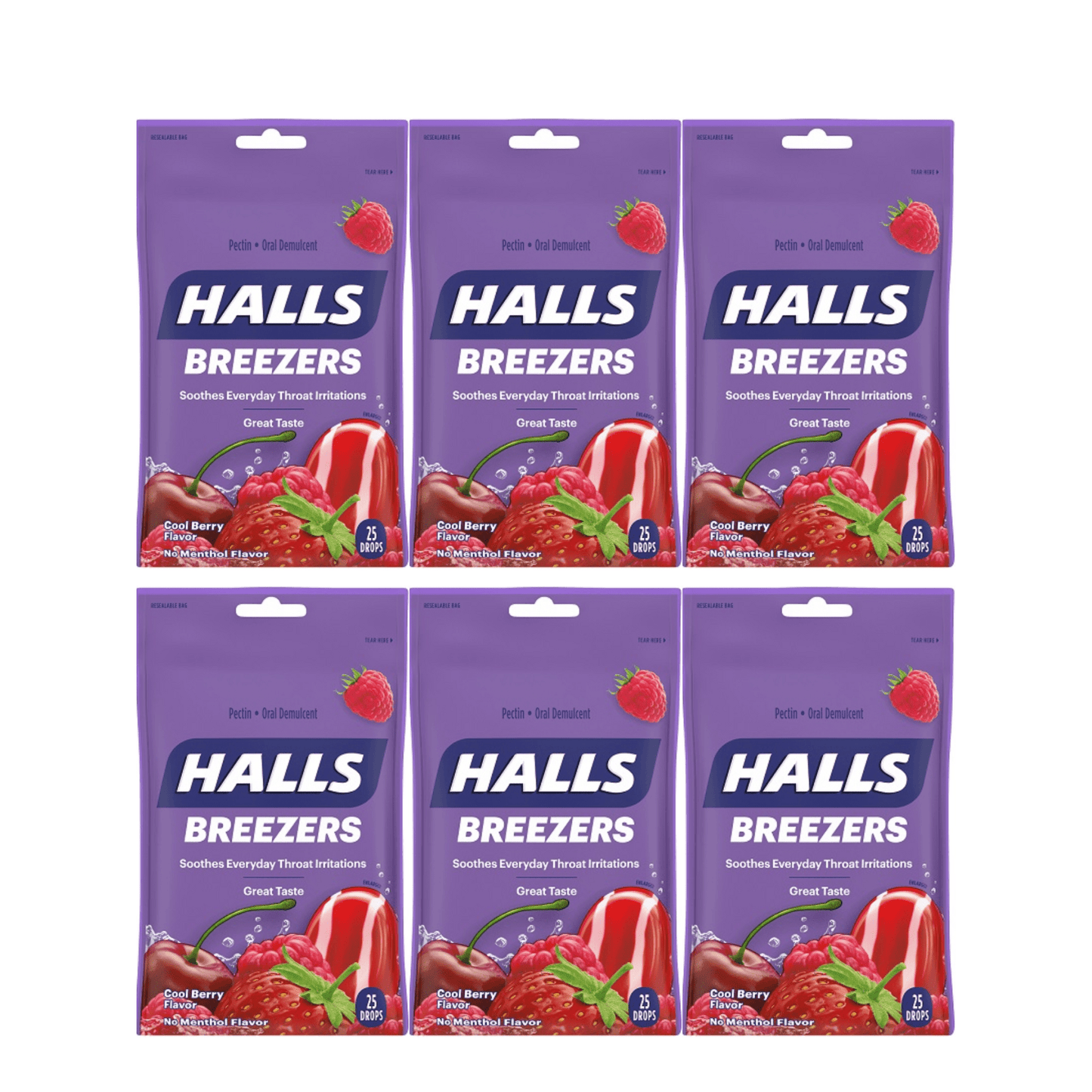 HALLS Relief BREEZERS COOL BERRY Cough Drops, 25 Drops Per Pack (Pack Of 6)