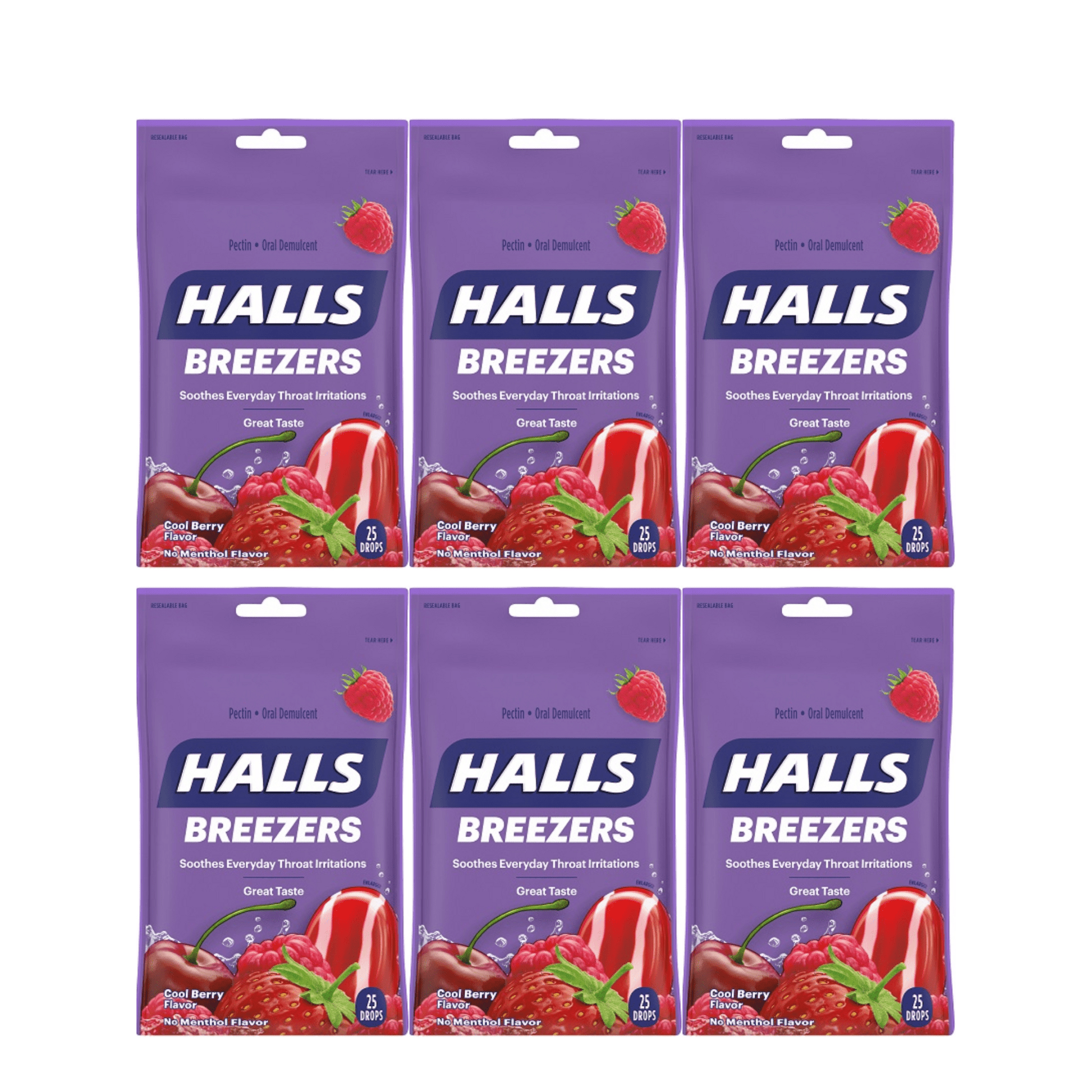 HALLS Relief BREEZERS COOL BERRY Cough Drops, 25 Drops Per Pack (Pack Of 6)