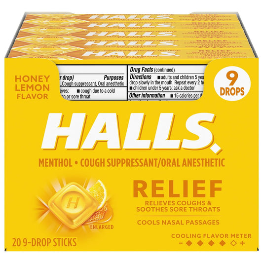 HALLS Relief Honey Lemon Cough Drops, 20 Packs