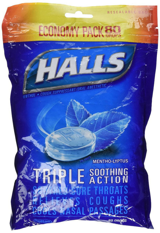 HALLS Relief Mentho-Lyptus Cough Drops, Economy Pack, 12 Packs of 80 Drops Bags (960 Total Drops)