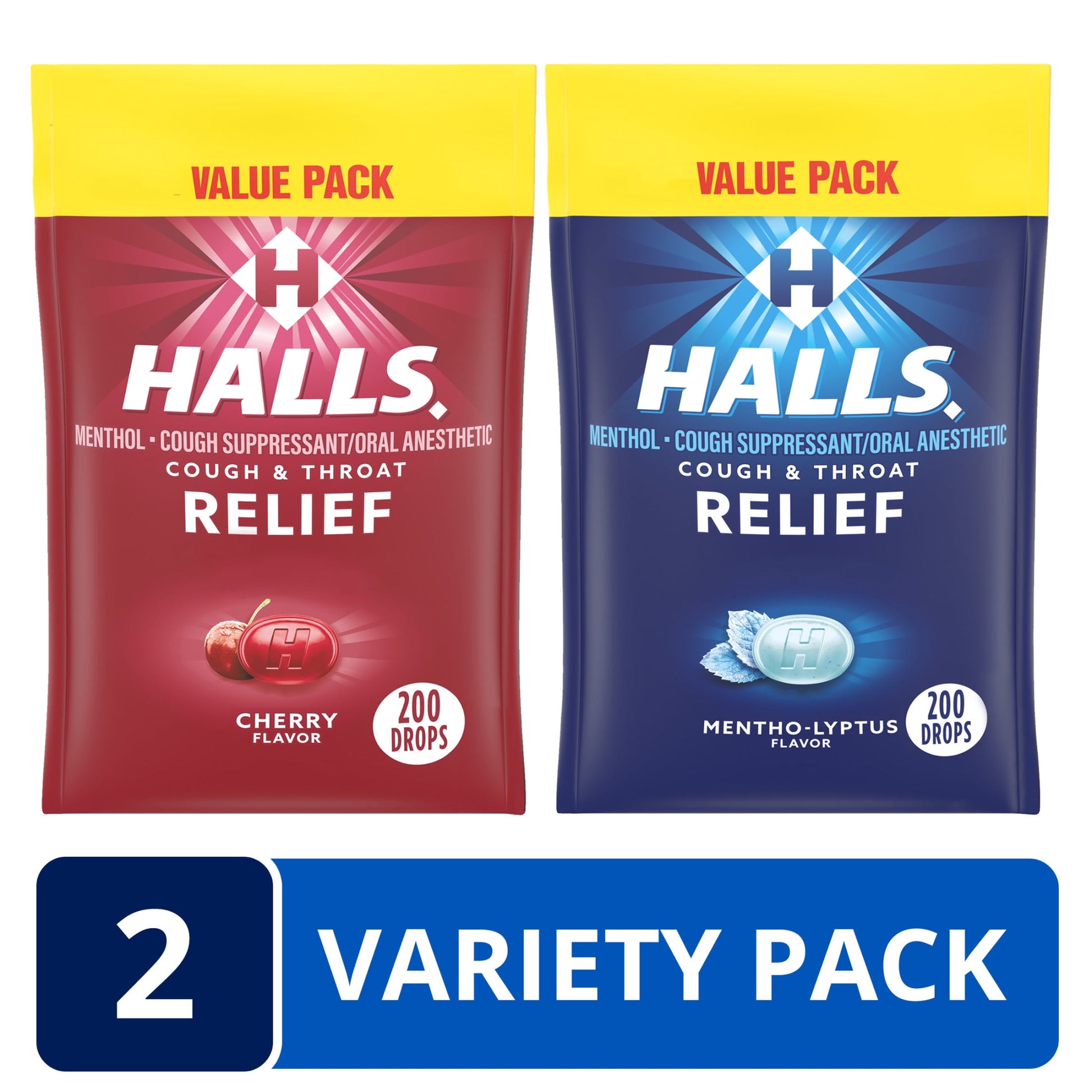 HALLS Relief Variety Pack, Cherry and Mentho-Lyptus Cough Drops, 2 Value Packs (400 Drops)