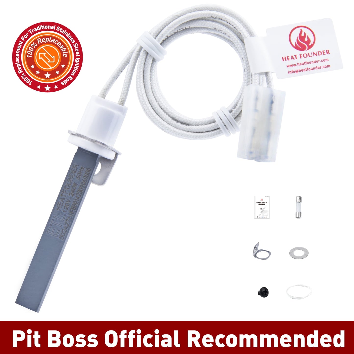 HEATFOUNDER 90S Ignition Time Pit Boss Official Recommended Silicon Nitride Hot Rod Igniter For Pellet Grill  Pitboss Traeger Camp Chef 100% Igniter Rod Replacement Hot Rod Igniter 1pcs+3 Years