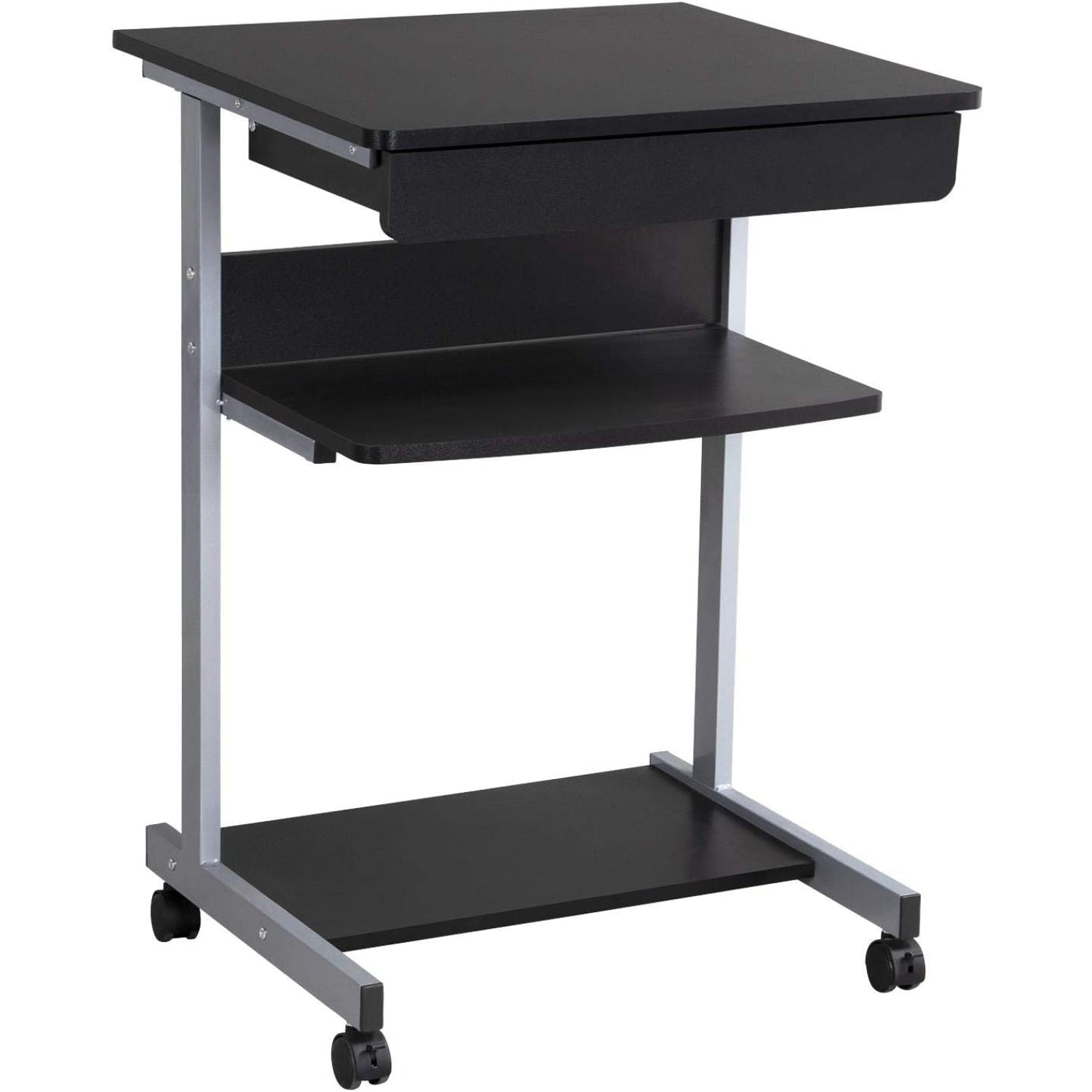 HElectQRIN Mobile Computer Desks with Keyboard Tray, Printer Shelf and Monitor Stand Small Space Home Office Furniture, Black