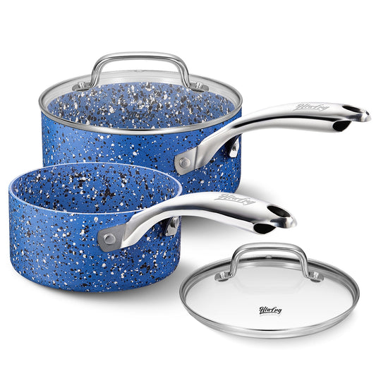 HLAFRG Kitchen Nonstick Saucepan Set - 1 Qt and 2 Qt Sauce Pan Set with Lid - Multipurpose Pots Set Use for Home Kitchen or Restaurant (Blue Granite)