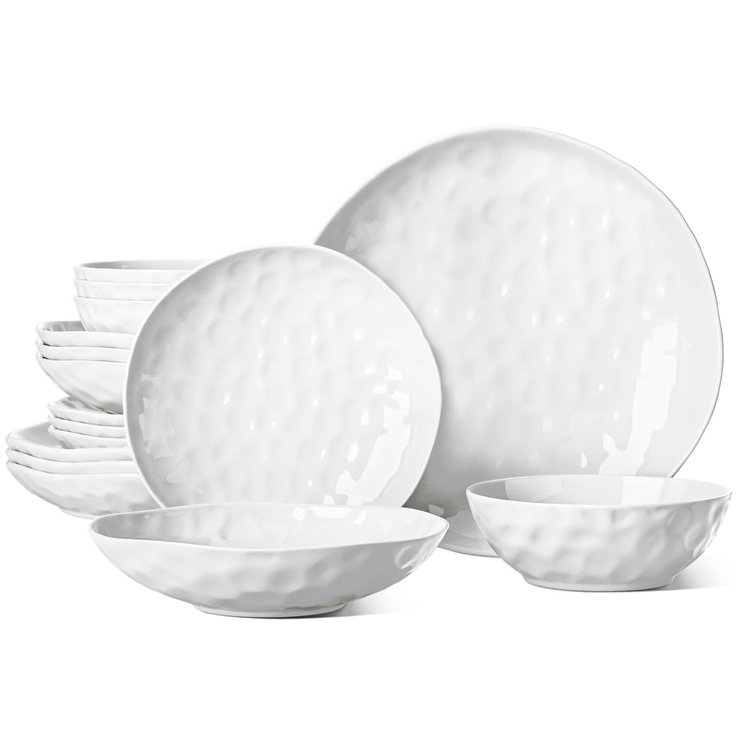 HOMBENE 16-Piece White Round Dinnerware Set, Service for 4