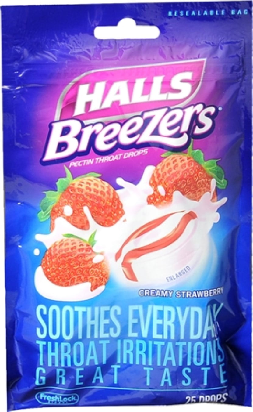 Halls Breezers Drops Cool Creamy Strawberry 25 Each (Pack of 4)