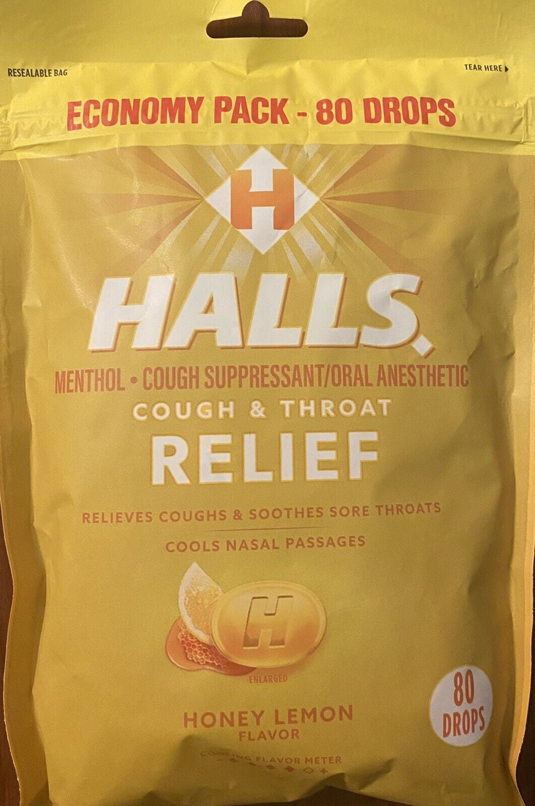 Halls ECONOMY PACK Honey Lemon Cough & Throat Relief 80 Cough Drops - FREE SHIP