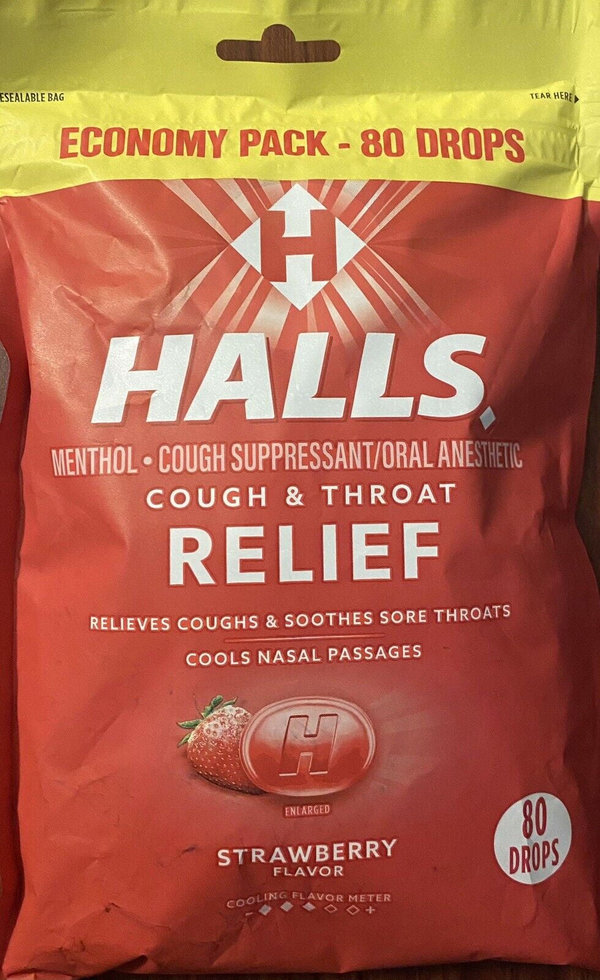 Halls ECONOMY PACK Strawberry Cough & Throat Relief 80 Cough Drops - NEW