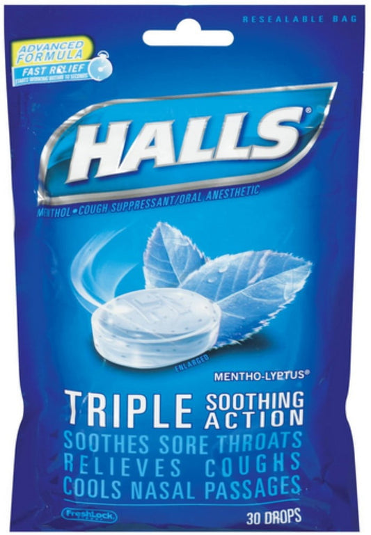 Halls Mentho-Lyptus Triple Action Drops 30 Each (Pack of 6)