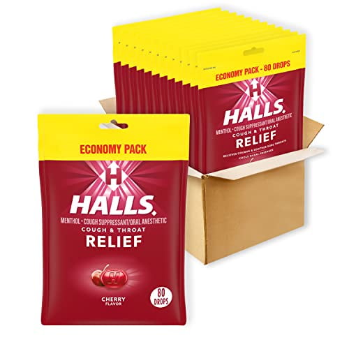 Halls Menthol Lyptus Cherry Cough Drops, 80 ct - Case of 12